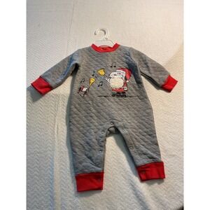 Peanuts Santa Snoopy Quilted‎ Romper 3/6M Christmas Holiday Outfit